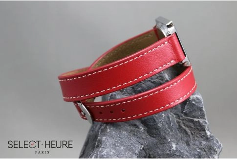 Bracelet montre cuir Double Tour SELECT-HEURE Rouge pour femmes, pompes rapides (interchangeable)