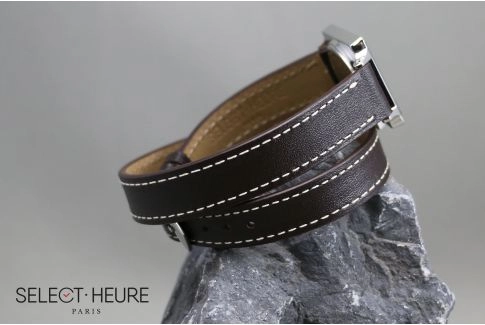 Dark Brown Double Turn SELECT-HEURE women leather watch strap, quick release spring bars