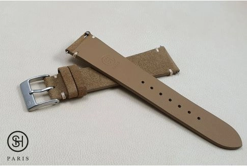 Bronze minimal stitching Suede SELECT-HEURE leather watch strap with quick release spring bars (interchangeable)