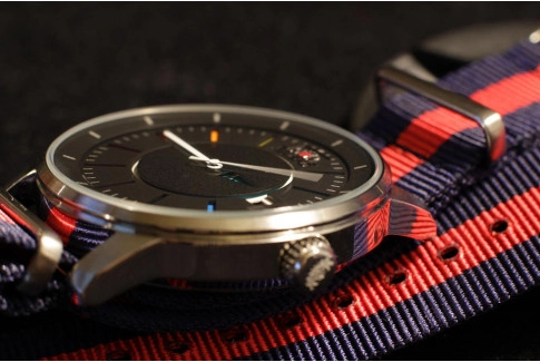 Navy Blue Red G10 NATO strap, brushed buckle and loops