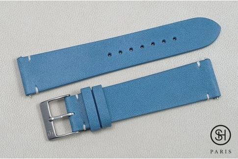 Bracelet montre cuir Vintage SELECT-HEURE Bleu Pastel avec pompes rapides (interchangeable)